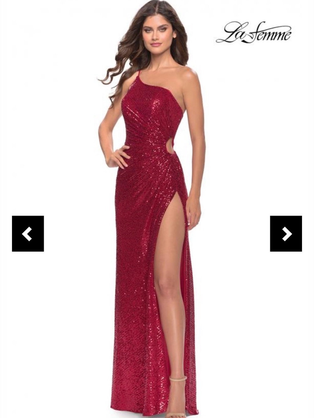 La Femme Red Sequin Evening Dress